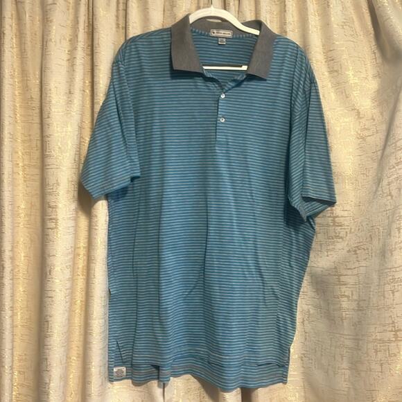 Peter Millar Blue & Grey Striped Polo 100% Cotton Summer Casual Men's Size‎ XXL - Picture 1 of 4